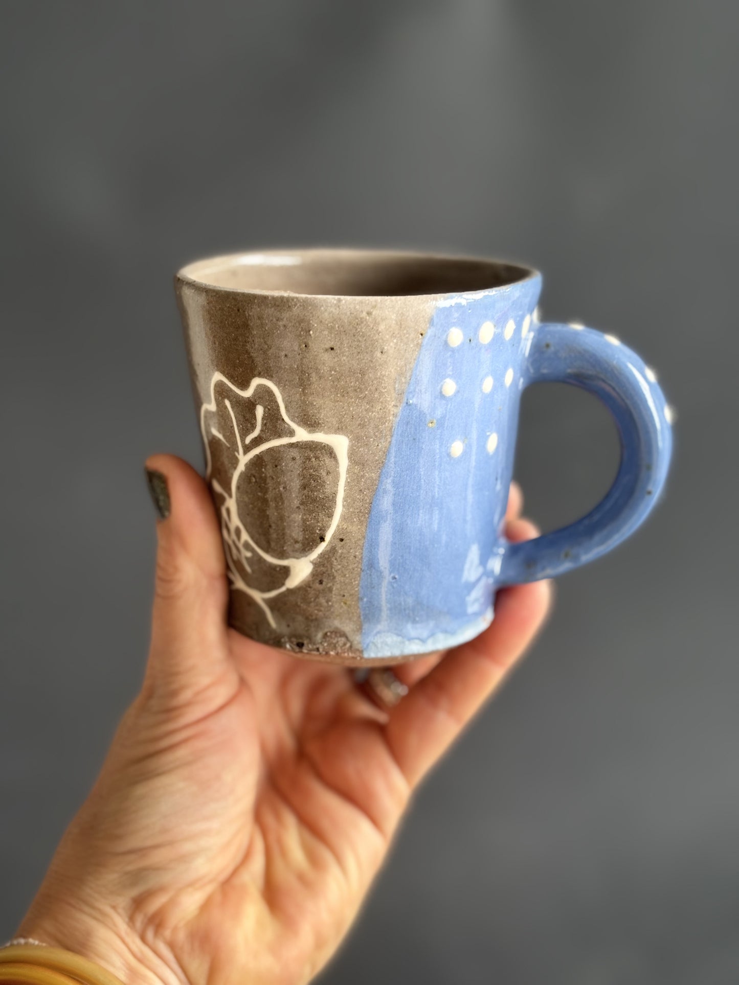 Brown and blue mug